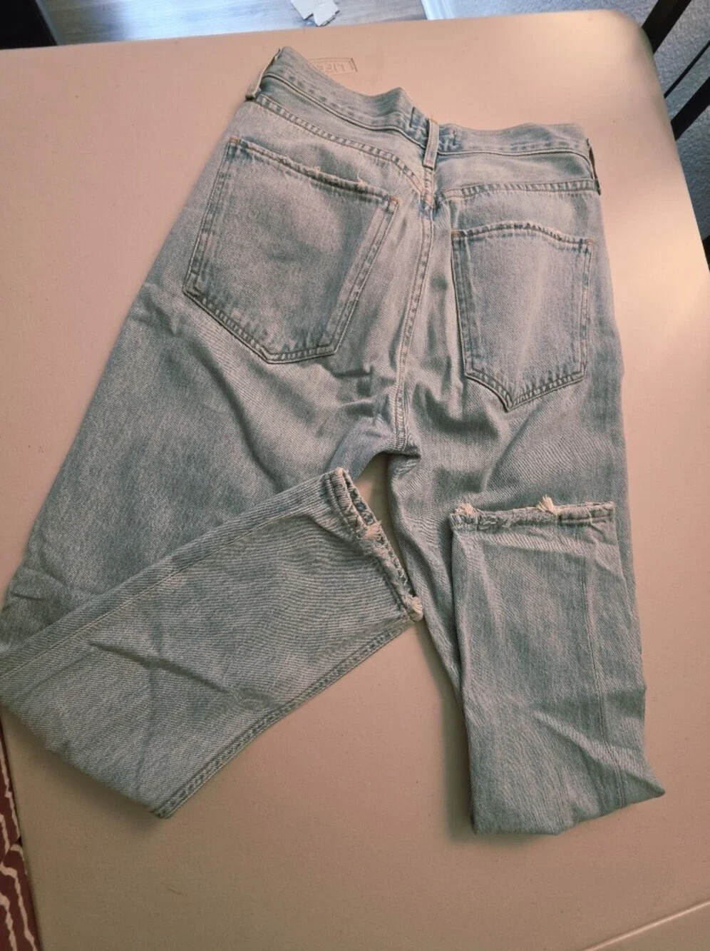 AGOLDE Light Blue High-Rise Straight-Leg Jeans with Knee Distress